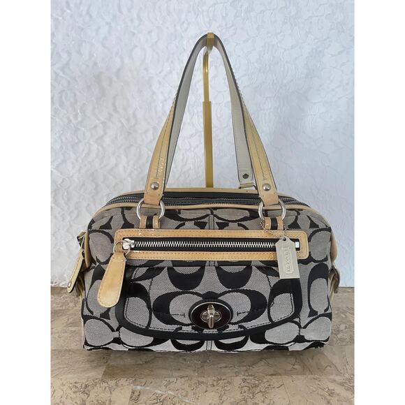 Coach Bonnie spectator black canvas tan Leather Handbag Shoulder Bag 13402 - Picture 1 of 7